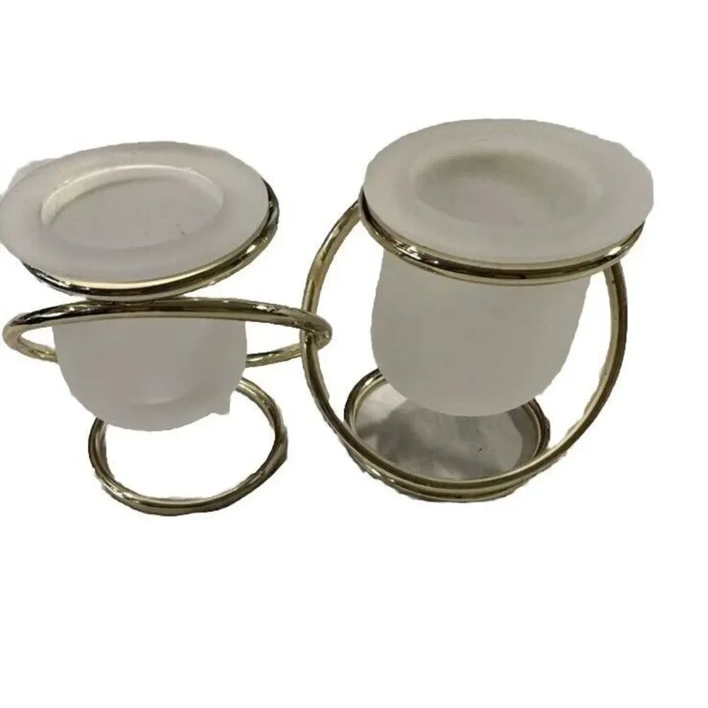 PartyLite Double Gold Tone Frosted Glass Votive Candle Holders Preowned - Picture 1 of 3